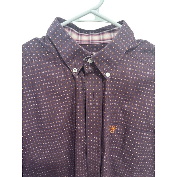 Ariat Mens Wrinkle-Free Long Sleeve Button-Up Shirt Purple M Western Work Cowboy - Picture 11 of 12